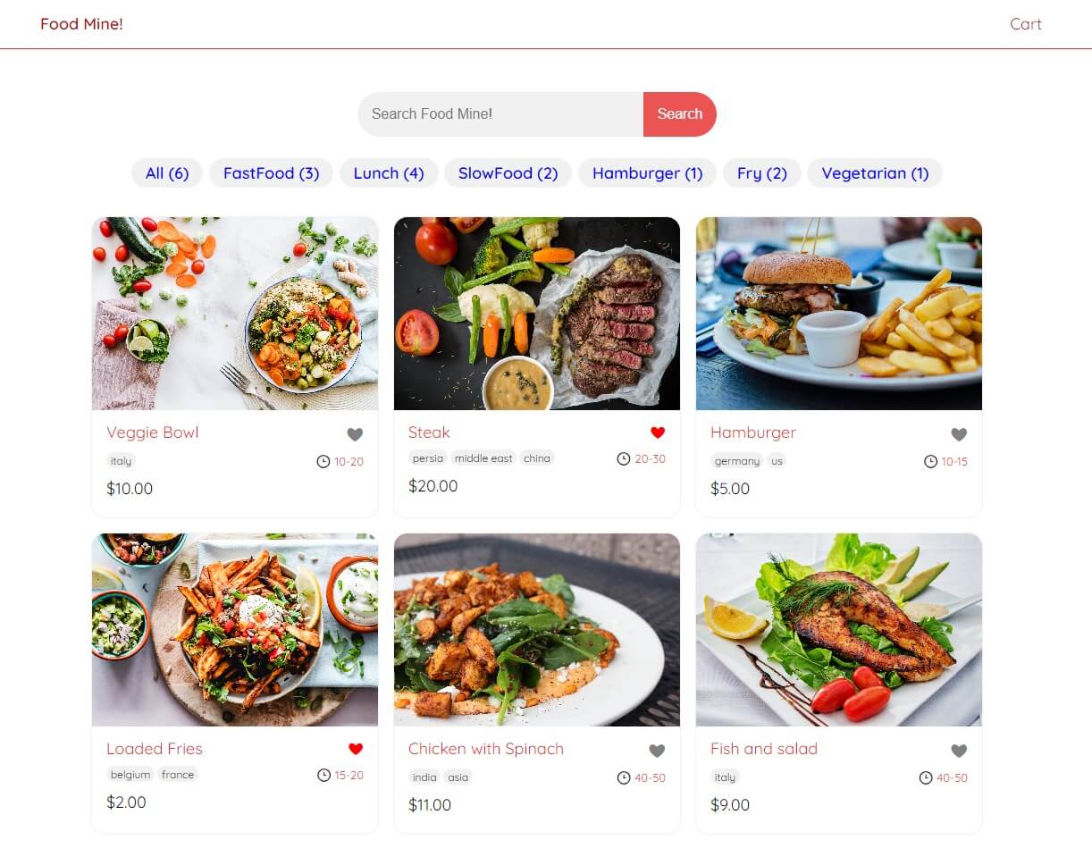 Homepage of FoodMine website