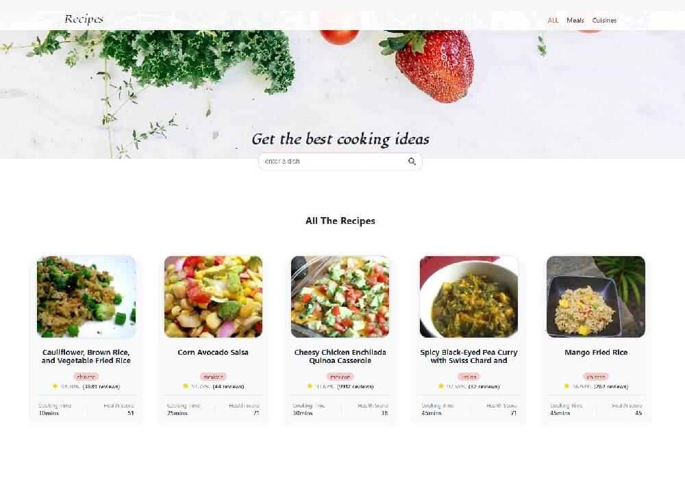 Homepage of Recipe App website